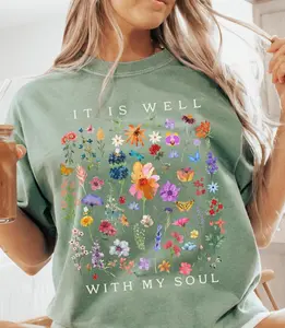 Comfort Colors Christian T-Shirt: It Is Well Floral, Religious Apparel