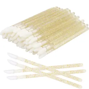 300 Pieces Disposable Lip Brushes Premium Lipstick Gloss Wands Applicator Makeup Tool Kits (Gold)
