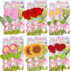 12 Sets 36 Pcs Handmade Crochet Flowers with Teacher Appreciation Cards, Thank You Gifts for Daycare Teachers End of Year Graduation Bulk Set