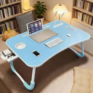 Multifunctional Portable Bed Desk with USB Charging Port, Fan, Light, Cup Holder & Drawer – Stable, Foldable for Use on Bed, Sofa, or Floor