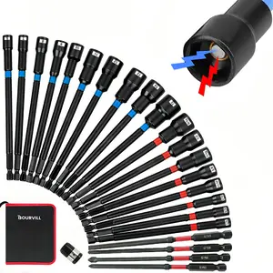 23PCS Magnetic Nut Driver Set, 6” Long Nut Drivers for Impact Drill, SAE & Metric 1/4” Hex Shank Nut Driver Bit & Impact Drill Driver Bit w/Power Screwdriver Bits PH1/PH2/SL5/T20, Storage Bag