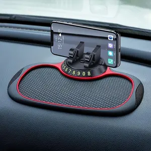 Universal Multi-Functional Car Anti-Slip Mat Phone Holder, 360° Rotating Swan Stand Parking Number Plate, Silicone Dashboard Pad, Car Essentials