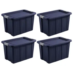 Sterilite Tuff1 30 Gallon Plastic Storage Tote Bin w/Latching Lid, Blue (4 Pack) Boxes Container