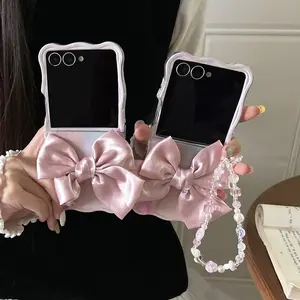 Satin Bow Folding Screen Girl Case, Up-Down Fold Phone Cover, Full Protection for Samsung Zflip3/4/5/6/7 Flip Cover