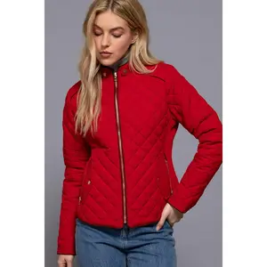 Suede Piping Detail Rib Quilted Padding Jacket
