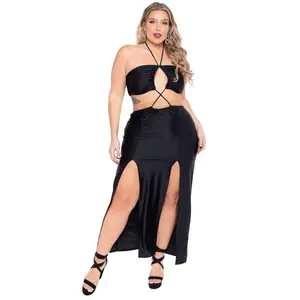 Plus Size Layana Double Slit Dress- Black