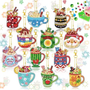 12 Pieces 5D Diamond Art Keychain Set, DIY Cup Jewelry Kit with Tools, Handmade Craft Supplies for Adults, Perfect Gift for Enthusiasts