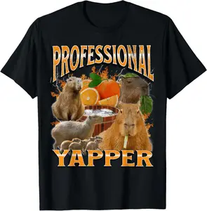 100% Cotton Unisex Professional Yapper Funny Capybara Meme Bootleg Graphic T-Shirt