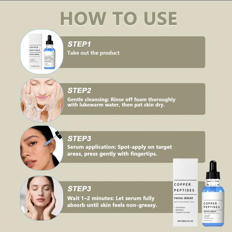 GHK-Cu Copper Peptide Serum with Hyaluronic Acid | Anti-Aging Facial Serum, Deep Moisturizing & Nourishing, Firming & Wrinkle Smoothing | Fragrance-Free | 30ml Daily Face Serum for All Skin Types | Men & Women, Cruelty-Free, Vegan Skincare