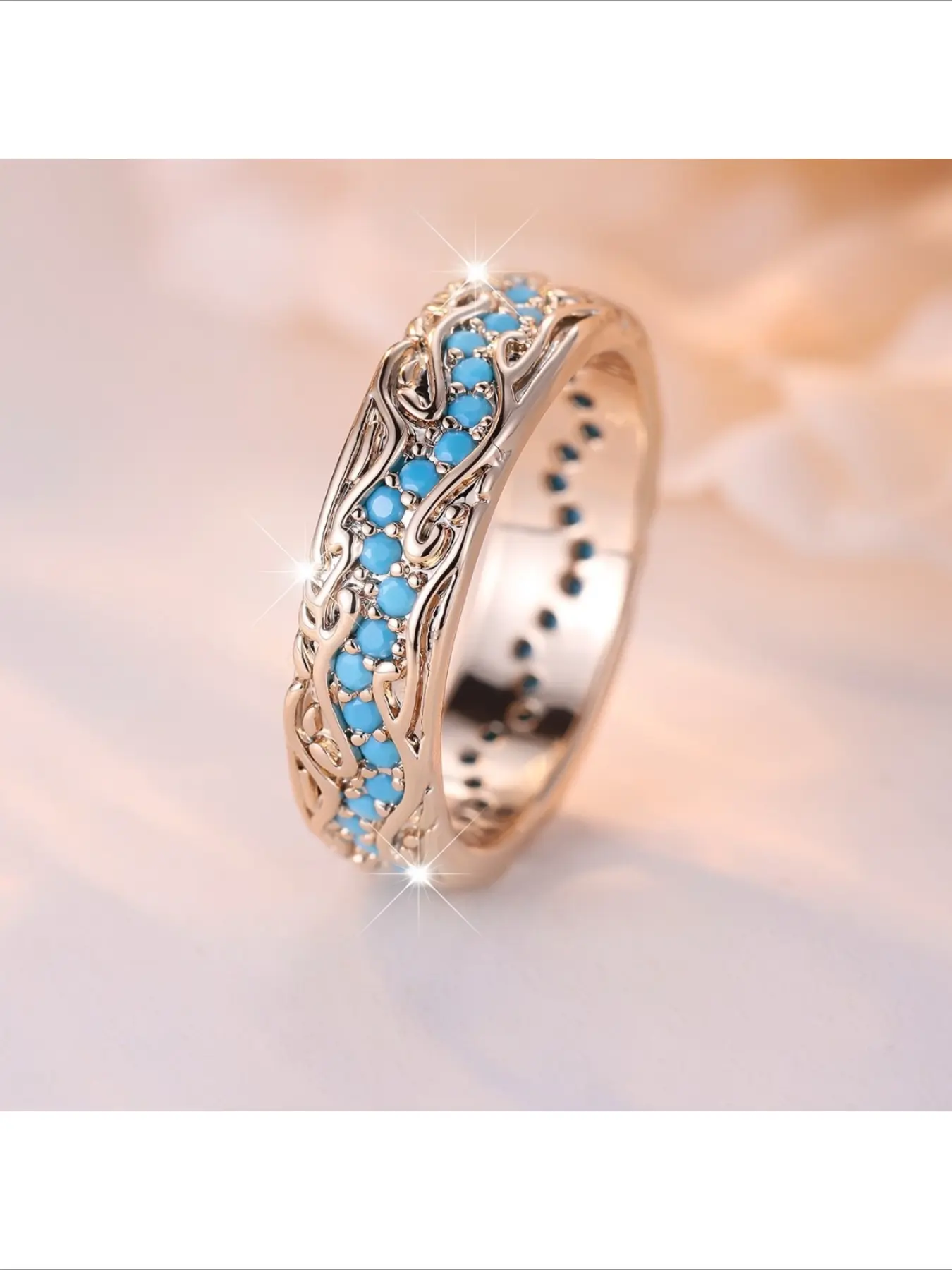 Popular Elegant Inlaid Turquoise Texture Ring Retro Niche Style Delicate Temperament Advanced Sense Jewelry Daily Wear Party Accessory Gift For Women Girls