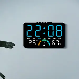 Home Temperature Humidity LED Electronic Clock, Large Screen Digital Wall Clock, Dual Use Alarm Clock, Time Day Date Display, Battery and Plug Supply