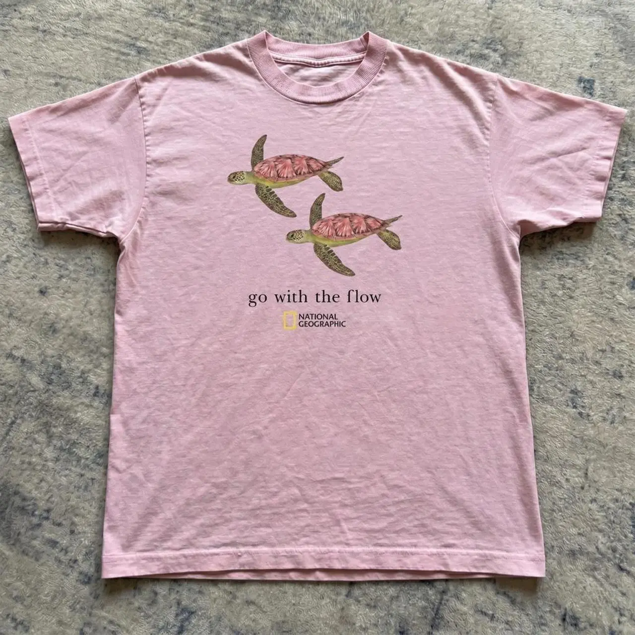 National Geographic Sea Turtle Tee - "Go With The Flow" Pastel Pink Aesthetic Shirt