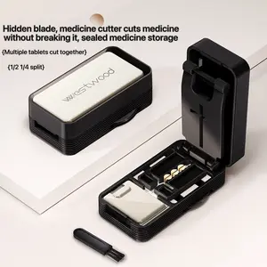 Pill Cutter - 1/4 & 1/2 Pill Splitter for Small Tiny Large Pills Professional | Hidden Blade & Sealed Storage | Adjustable & Cuts Multiple Tablets | Includes Cleaning Brush Healthcare