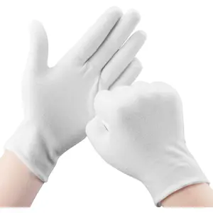 30 Pcs White Cotton Stretchable Gloves for Dry Hands Moisturizing Eczema Overnight, for Men and Women, Suitable for Coin Jewelry Silver Inspection Halloween