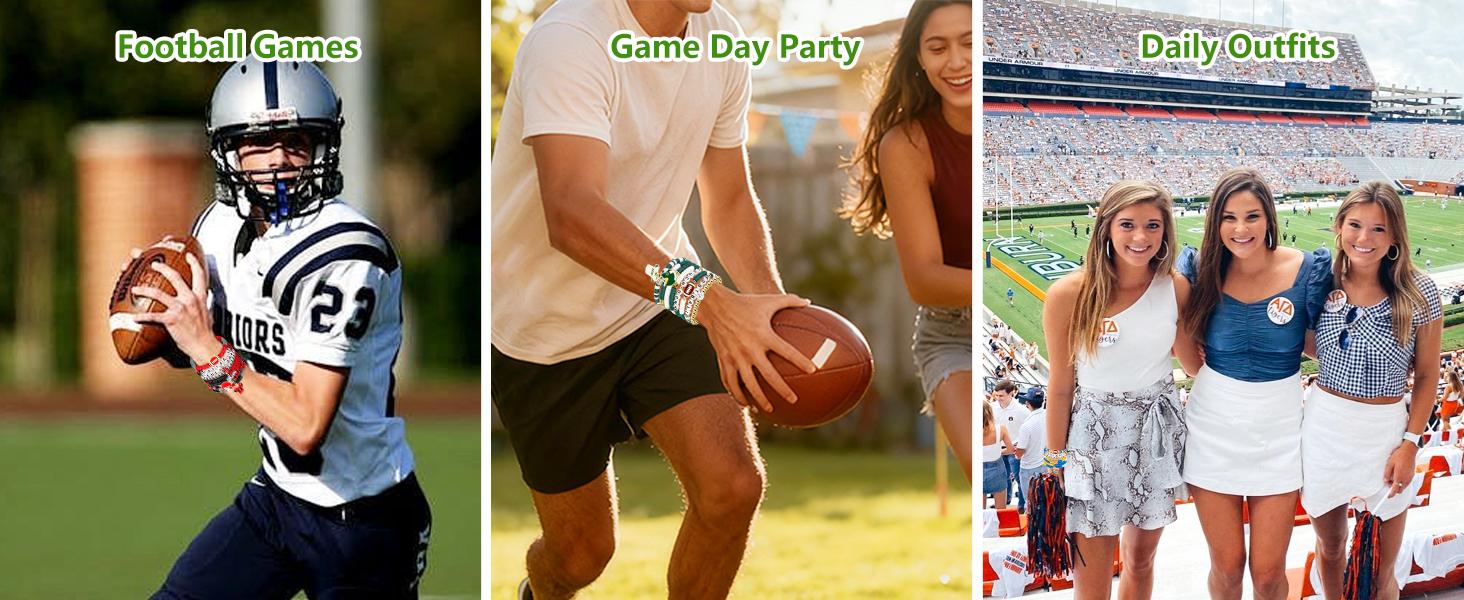 Game Day Football Bracelets for Women Men, Friendship Hypoallergenic Clay Beaded Stretch Bracelets,Stackable Sports Fans Charm Bangles,Football Mom Accessories Football Gifts