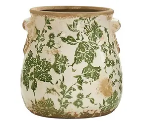 Nearly Natural 6.5" Tuscan Ceramic Green ScrollPlanter