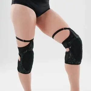 Exotic Stylish Floorwork Black Pole Dance Grip Mesh Knee Pads With Garters
