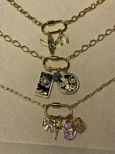 Custom Charm Oval Carabiner Necklace + Bracelet -  18k Gold Plated Pick Your Own Charms Cubic Zirconia - Personalized