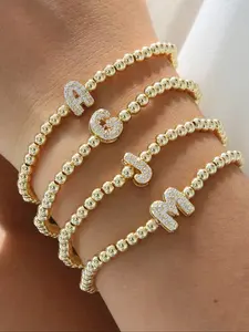 Unisex Hip Hop Simple Style Letter Beaded, 26 Letters Rhinestone Copper Beads, Perfect for Daily Party Wear, Gift for Friends, Letter Link Bracelet