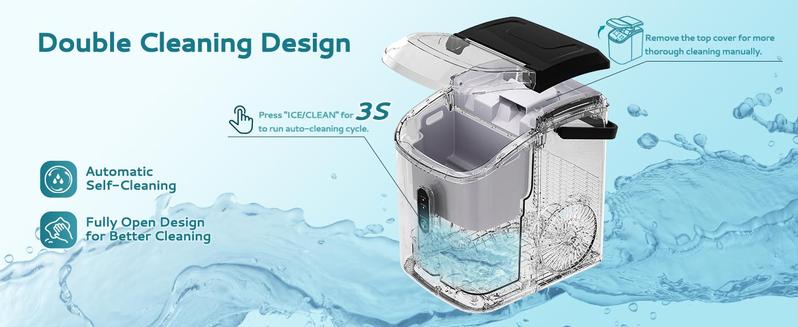 EUHOMY Best-Selling Countertop Nugget Ice Maker with Handle: 33 lbs of Ice in 24 Hours, 6-Minute Ice Readiness, Removable Cover, Auto-Cleaning, Includes Basket and Scoop, Perfect for Home, Kitchen, Parties & Camping