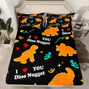 Feelyou Cute Dino Nugget & Fried Chicken Twin-Size Bedding Set - Microfiber Bedsheet Sets for Dinosaur Chicken Nuggets Themed Room Decor, Microfiber Bedding Set