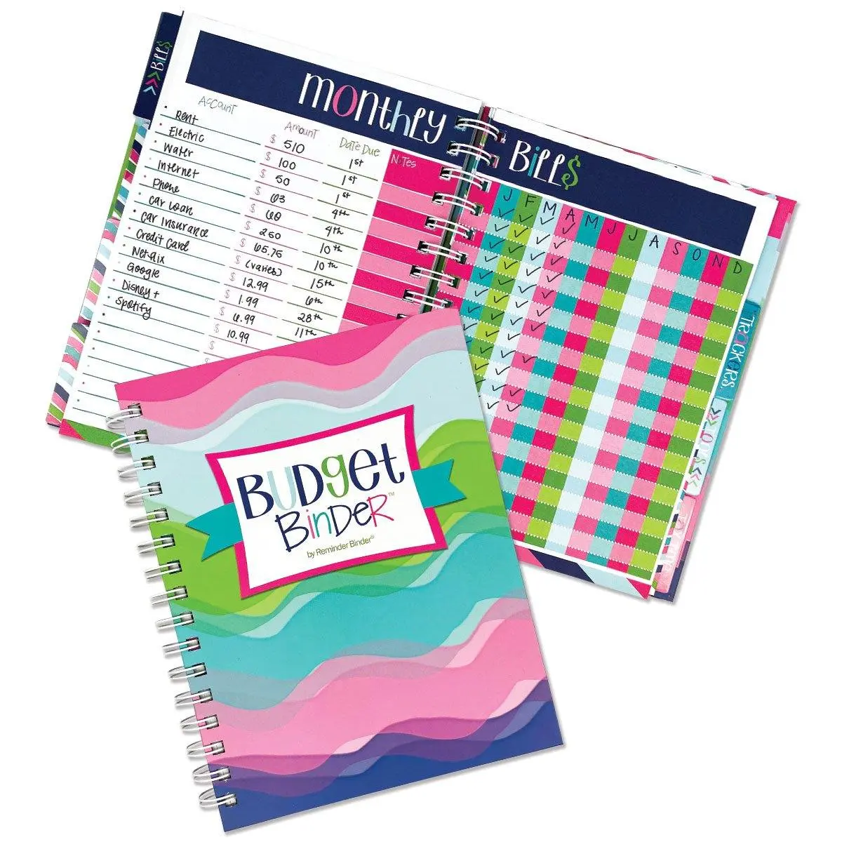 Budget Binder™ Bill Organizer Planner - Monthly Bill Tracker, Savings Tracker, Wavy Financial Office Notebook, Monthly Bill Organizer
