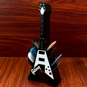 Guitar Pick Holder Stand, Gibson Flying V Style, 10 Slots, Perfect Gift for Guitarists, Electric Acoustic Classical Guitars