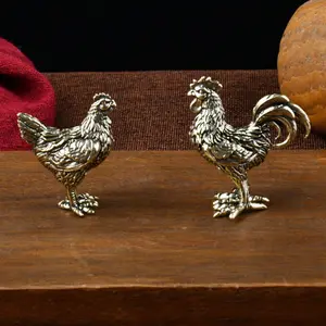 Pair of Retro Rooster and Hen, Elegant Desk Ornament, Collectible Figurines, Home Decor, Pure Copper Tea Pet Craft, Vintage Home Decor