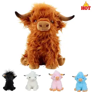 Highland Cow Stuffed Animal Cute Fluffy Cow Plush Figure Toys Realistic Scottish Cow Plush Toy Soft Farm Animal Cattle Plushie Doll Present for Adults Kids Boys Girls