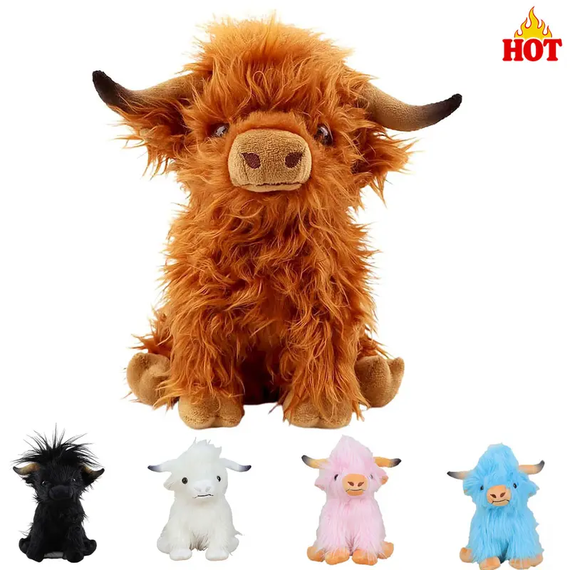 Highland Cow Stuffed Animal Cute Fluffy Cow Plush Figure Toys Realistic Scottish Cow Plush Toy Soft Farm Animal Cattle Plushie Doll Present for Adults Kids Boys Girls