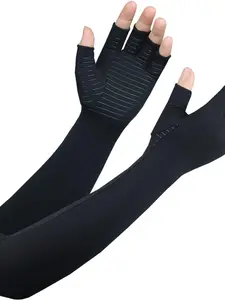 Long Compression Gloves with Copper UV Protection, Breathable Fingerless Arm Support Sleeves for Men & Women, Cycling Fishing Driving