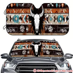 1pc Western style cow head bone pattern car sun visor 2D high-definition printing, car sun visor effectively blocks sunlight, suitable for SUV, RV, truck front windshield decoration