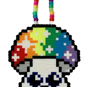 Gay Shrooms buddies - Pride Fuse Bead Necklaces Handmade Kandi Mushroom Charms LGBTQ+ Inclusive Rainbow Pixel Art Jewelry