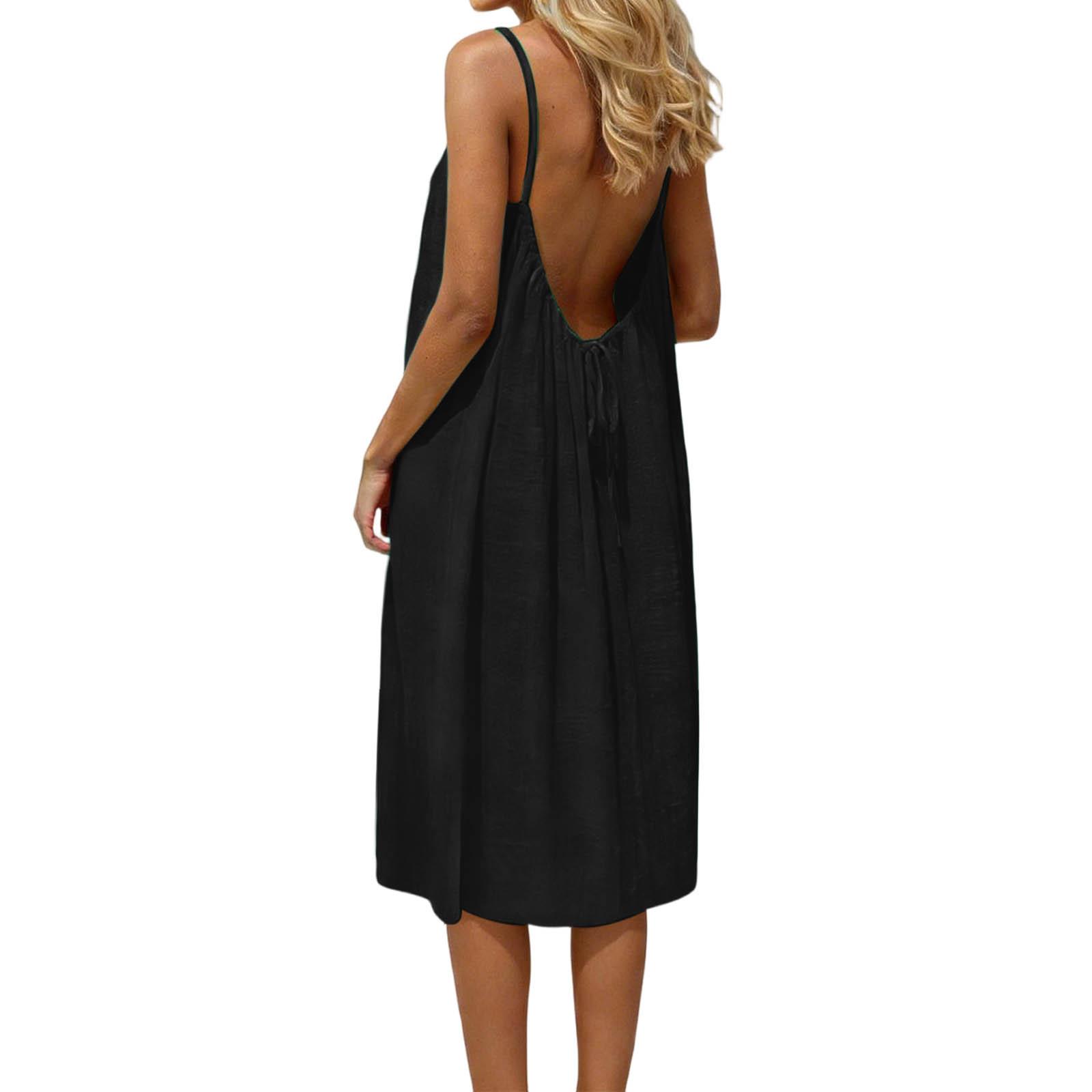 Women's Solid Color Cami Lounge Dress, Elegant Sleeveless Knee-Length Dress for Summer, Ladies Sleepwear for Indoor Wear