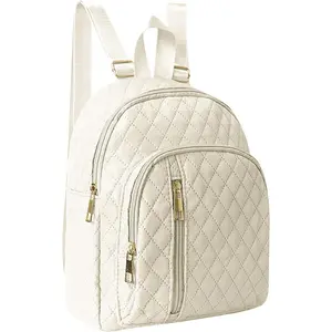 Backpack Purse for Women, Quilted Backpack with 3 Zip Pockets, Mini Travel Backpack with Adjustable Strap (White)
