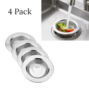 4 Pack Stainless Steel Sink Drain Strainer Set – 4.4” Wide Rim Kitchen Sink Filter Basket for Food Catching, Hair & Debris Trap, Durable Anti-Clog Sink Protection Accessory for Kitchen, Bathroom & Utility Sink Use, Easy Clean & Reusable Design