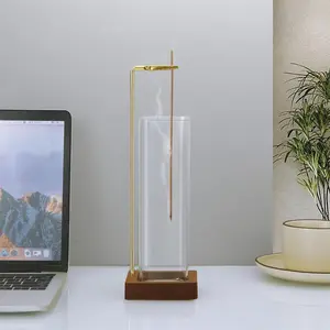 Wooden Incense Holder, 1 Count Glass Incense Burner with Wooden Base, Incense Holder for Sticks, Fragrance Incense, Desktop Decor for Home Office Yoga