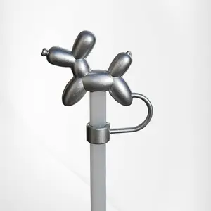 Balloon Dog 3D Silicone Straw Topper  - Silver stanley