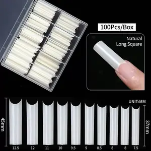 100Pcs XL Extra Long Square False Nail Tips C Curved Straight Nails Manicure Nail Art Decoration Tools Artificial Detachable Fake Nails Half Cover Nail Tip Manicure Tool(100Pcs Natural)