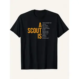 Men's Scout Emblem Printed 100% Cotton Crew Neck Short Sleeve T-Shirt Black Menswear Top