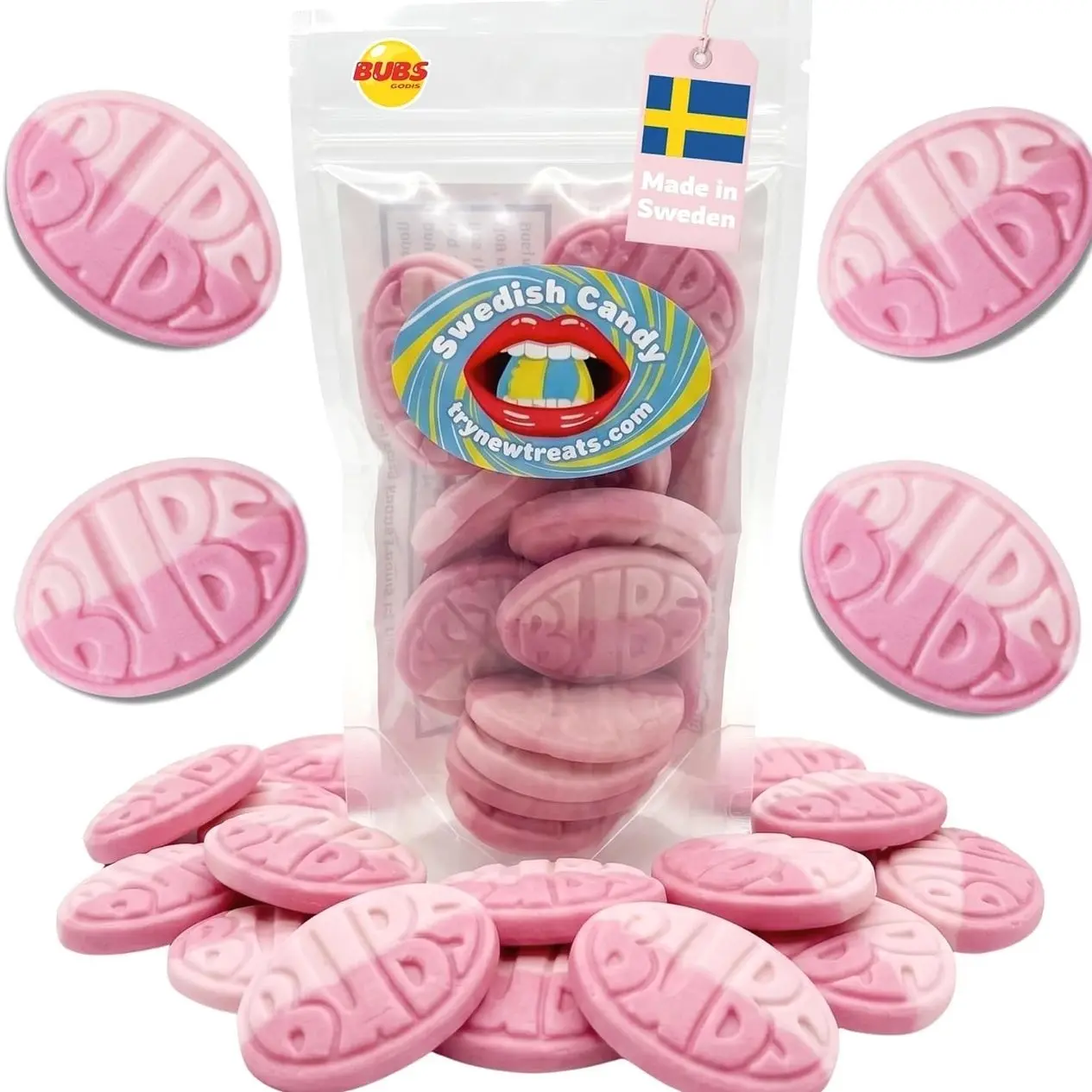 Bubs Swedish Candy Wild Berry Pomegranate Ovals – Vegan Gelatin-Free Sweet Foam Candy Snacks, Single Flavor, Authentic Imported From Sweden – 8 oz / 0.5 lb Resealable Bag