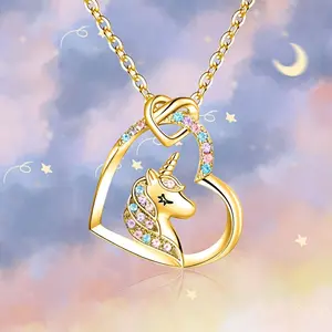 New Cute Colorful Diamond Heart Pendant Necklace