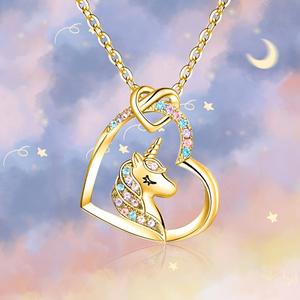 New Cute Colorful Diamond Heart Pendant Necklace