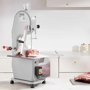 【Summervibes】VEVOR Commercial Electric Meat Bandsaw,  , 1500W Stainless Steel Countertop Bone Sawing Machine, Workbeach 19.3" x 15", 0.16-7.9 Inch Cutting Thickness, Frozen Meat Cutter with 6 Blades for Rib Pork Beef