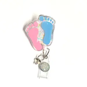 Baby Feet Badge Reel 2” with Retractable Swivel Alligator Clip for NICU Nurses OBGYNs & Labor and Delivery Staff Secure ID Accessory