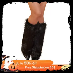RSLOVE Women’s Fuzzy Fur Leg Warmers – Fluffy Boot Cuffs for Winter, Halloween & Santa Costume
