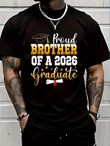 100% Cotton Family Graduation Party Proud Brother Of A 2026 Graduate T-Shirt Women's Men's Graphic Tee Crew Neck summer vacation Tops