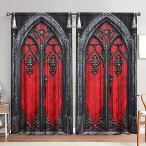Gothic Style Castle Window Pattern Door Curtain, 1 Set Gothic Style Door Curtain, Home Decor for Living Room Bedroom, Room Decor