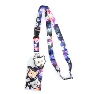 Space Cat Galaxy Breakaway Lanyard W/ Charm Clear ID Badge Holder Keychain