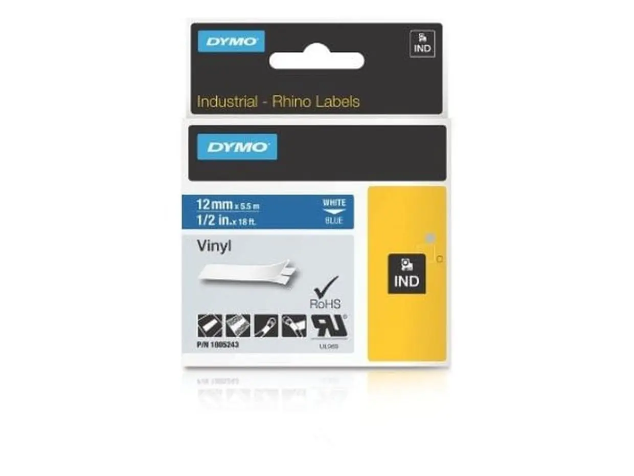 Dymo 1805243 RHINO Vinyl Tape - 1-2 in (12MM) Blue Vinyl Labeling Tape for Office Labeling Needs